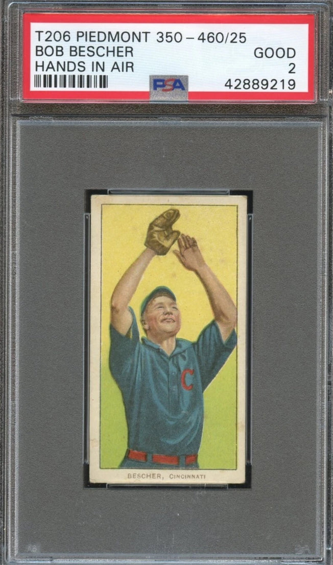 T206 Bob Bescher hands in air PSA 2 Piedmont