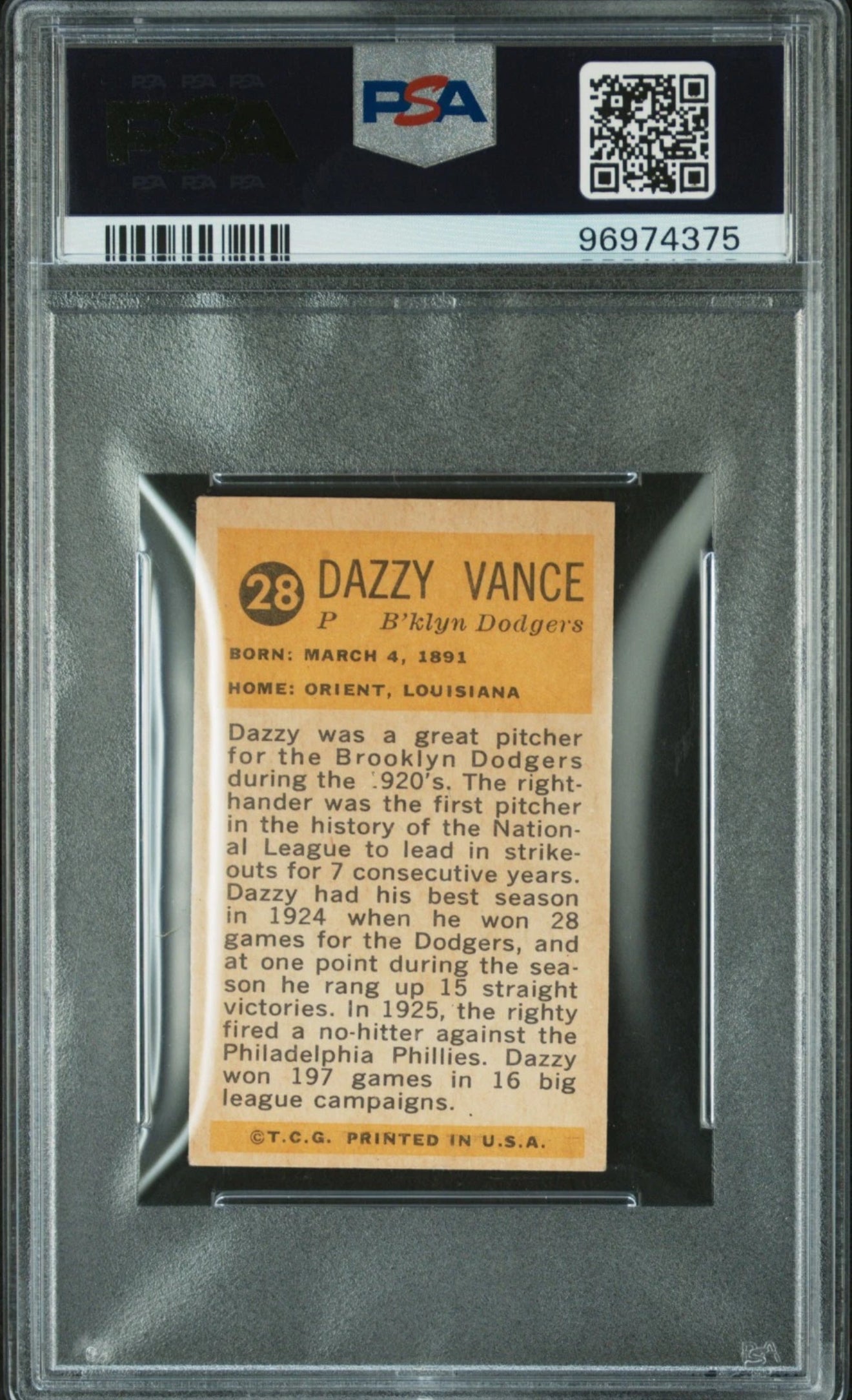 Dazzy Vance 1963 Bazooka #28 PSA 4 Low Pop Count: 2