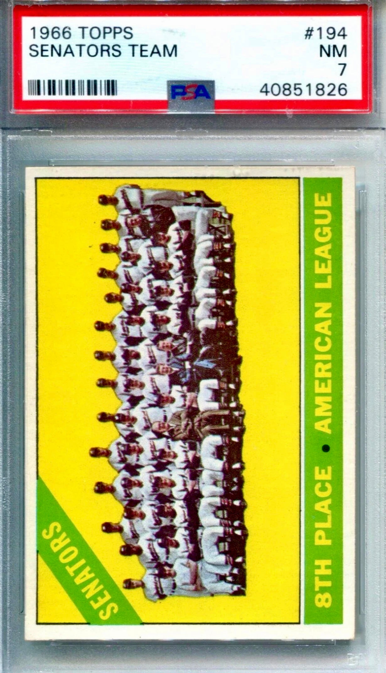 1966 TOPPS SENATORS TEAM #194 PSA 7
