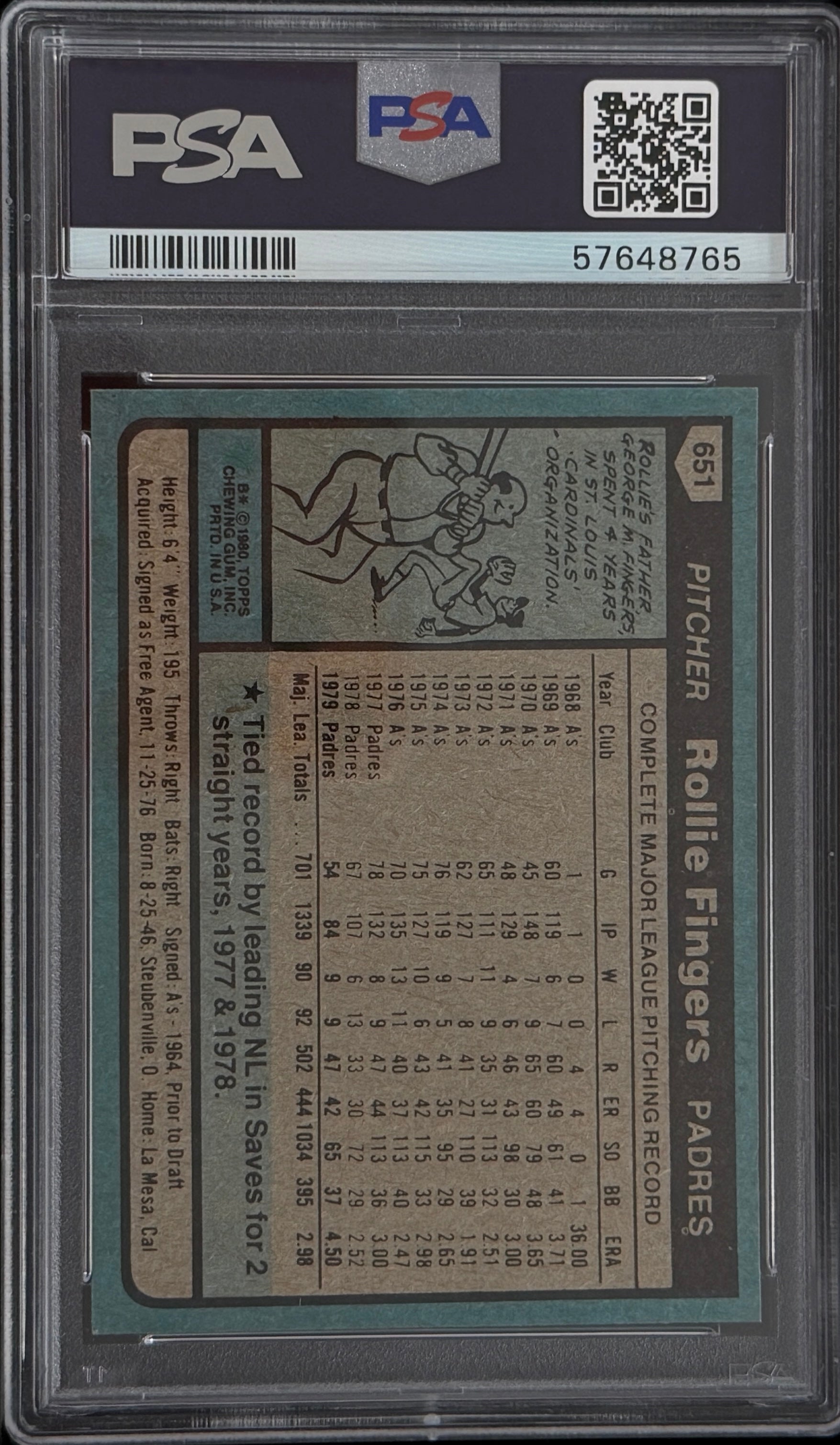 1980 Topps Rollie Fingers  #651 • PSA 5
