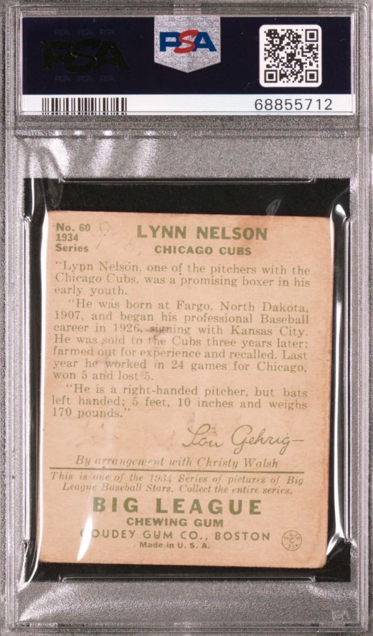 1934 Goudey - Lynn Nelson #60- PSA2MK (on back)/nice color no creases