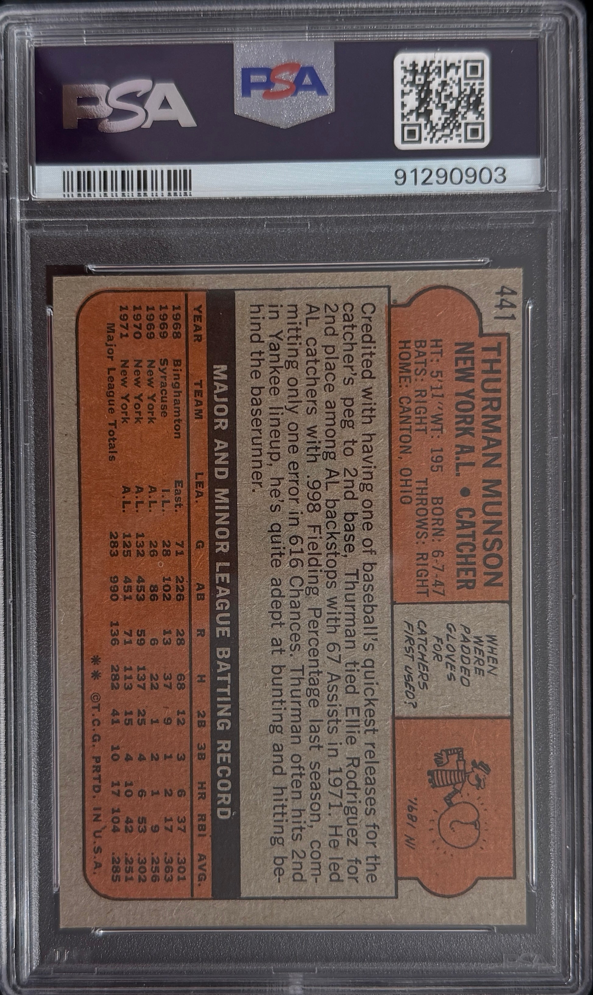 1972 Topps Thurman Munson #441 PSA 4