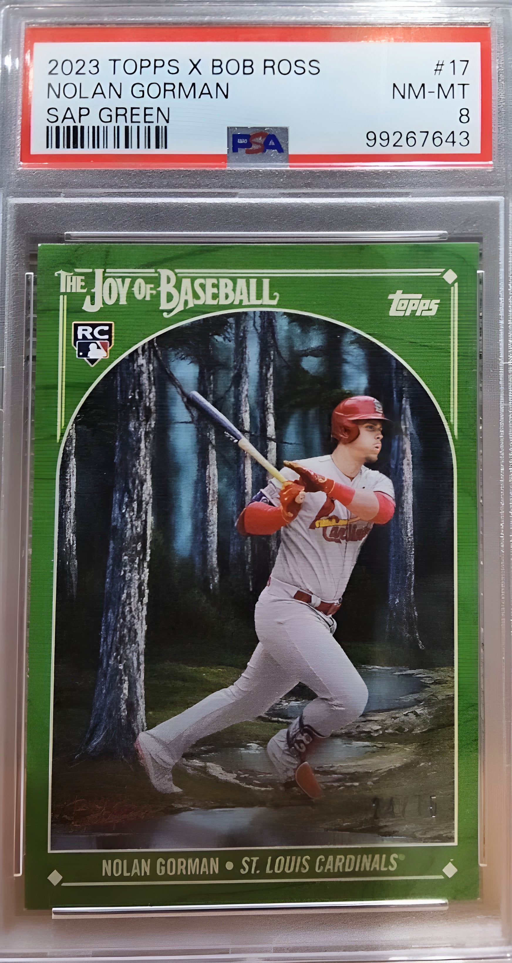 2023 Topps x Bob Ross Nolan Gorman Rookie Sap Green Canvas /75 PSA 8