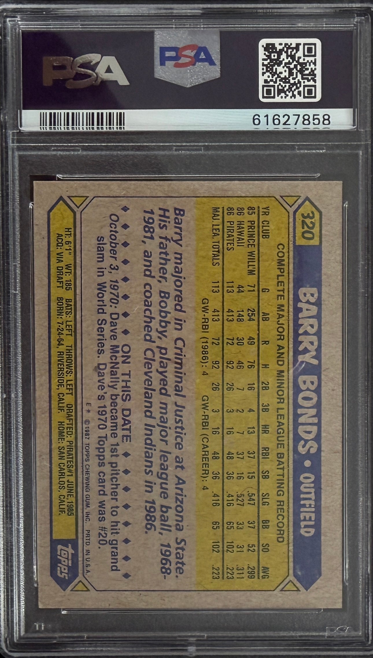 1987 Topps Barry Bonds #320• PSA 9