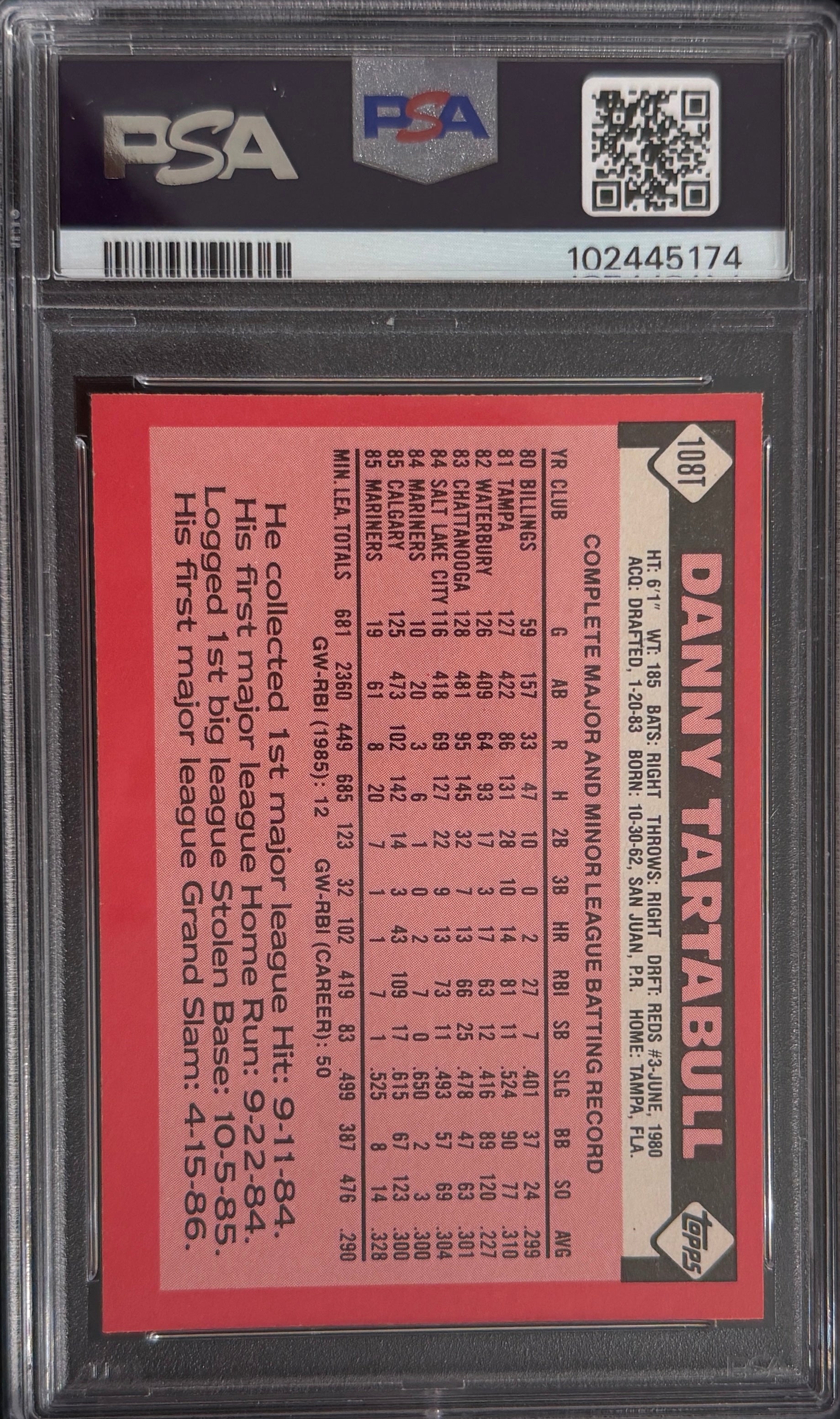 1986 Topps Tiffany Danny Tartabull #108T• PSA 7