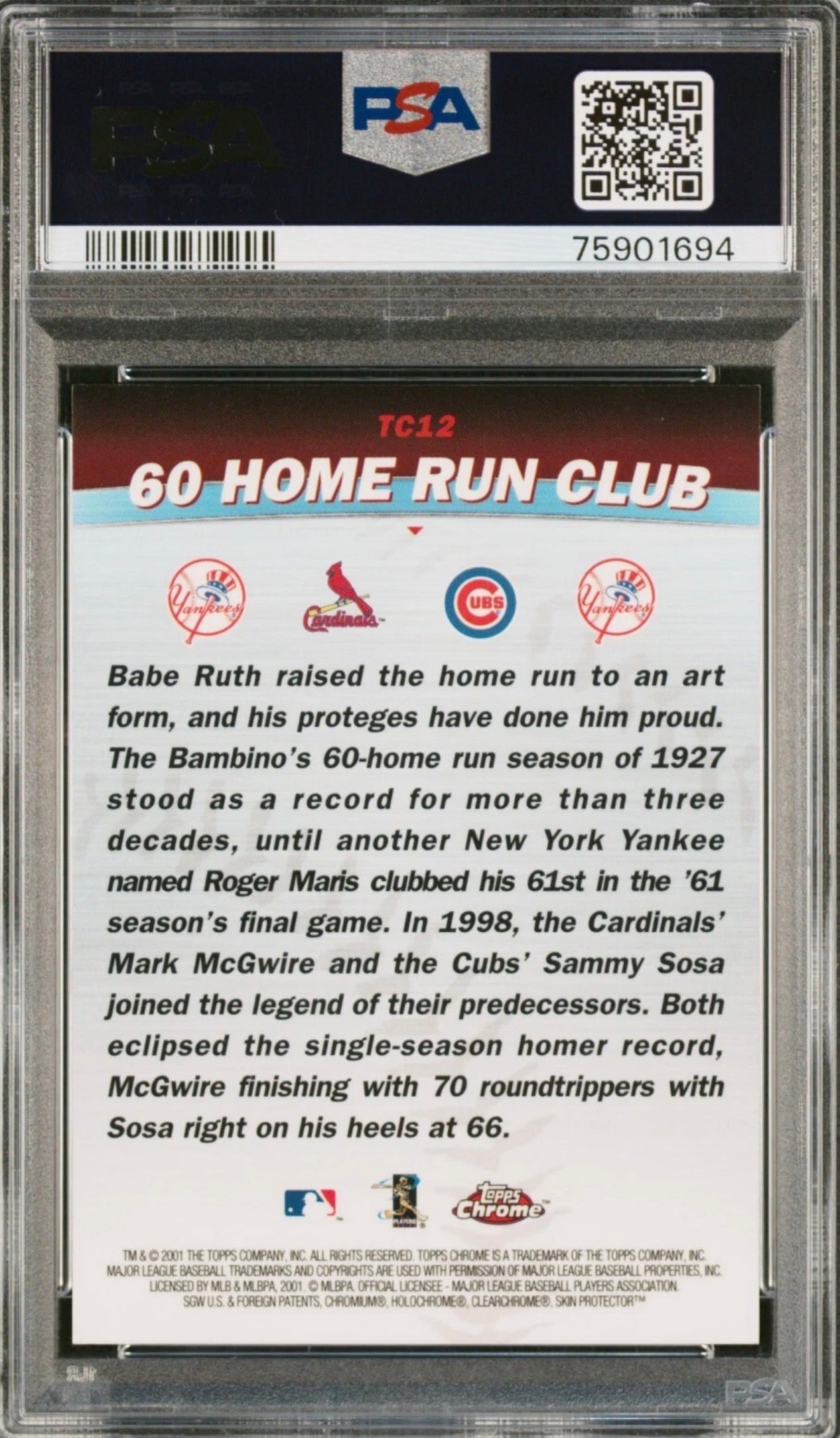 2001 TOPPS CHROME COMBOS BASEBALL CARD ROGER MARIS McGWIRE SOSA BABE RUTH PSA 10