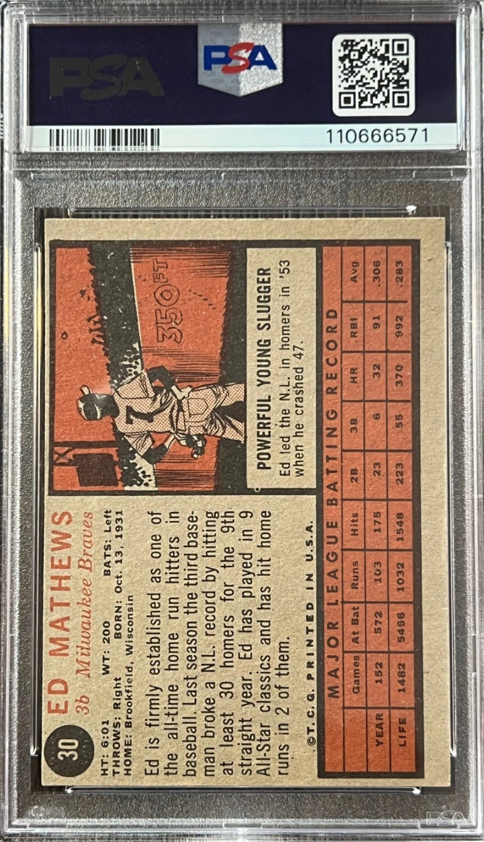1962 Topps # 30 Ed Mathews HOF PSA 4