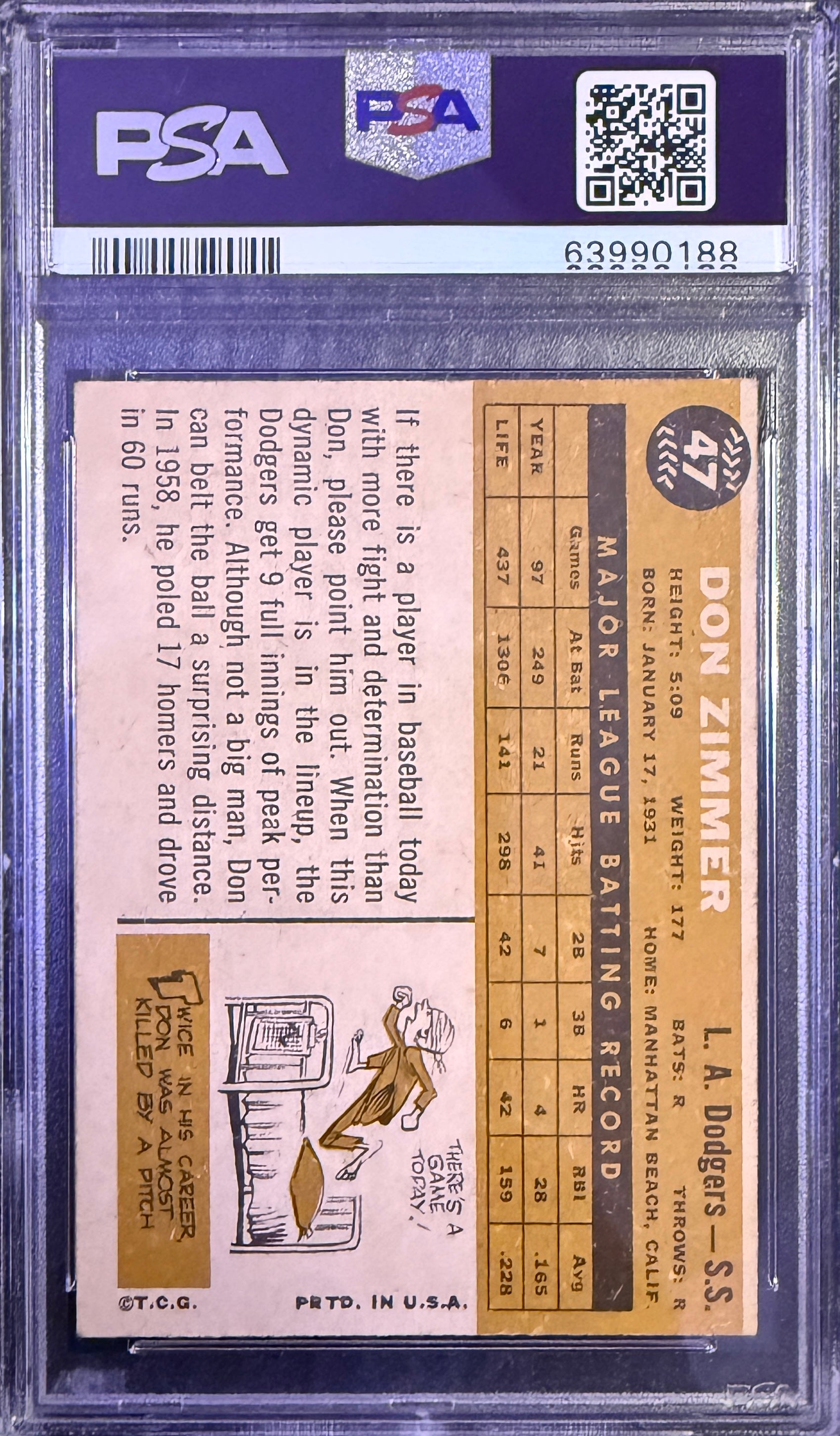 1960 Topps Don Zimmer #47 Dodgers PSA 4.5