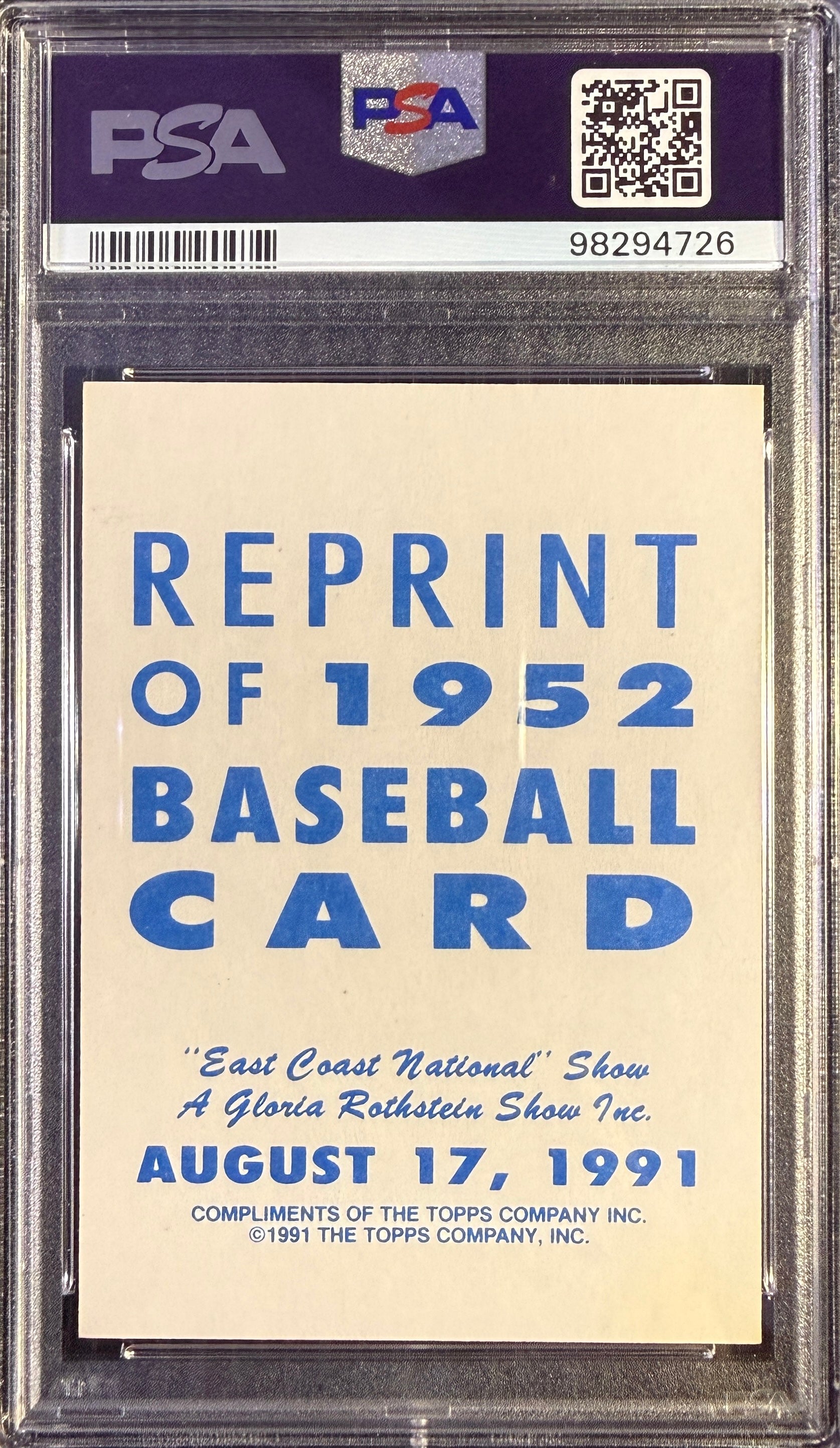 1991 Topps 1952 reprint Mickey Mantle PSA 9