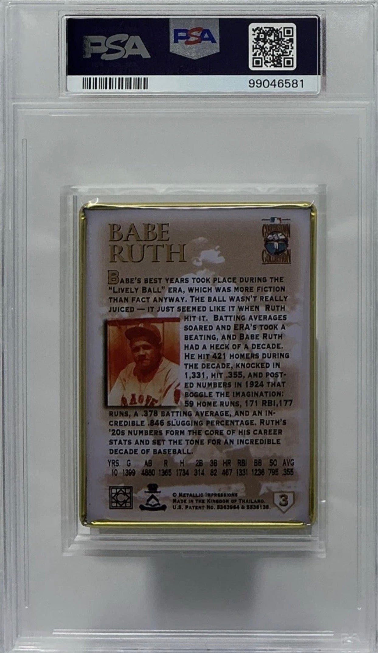 Babe Ruth PSA 9 -1995 Metallic Impressions “Sultan Of Swat Dominates The 1920s”