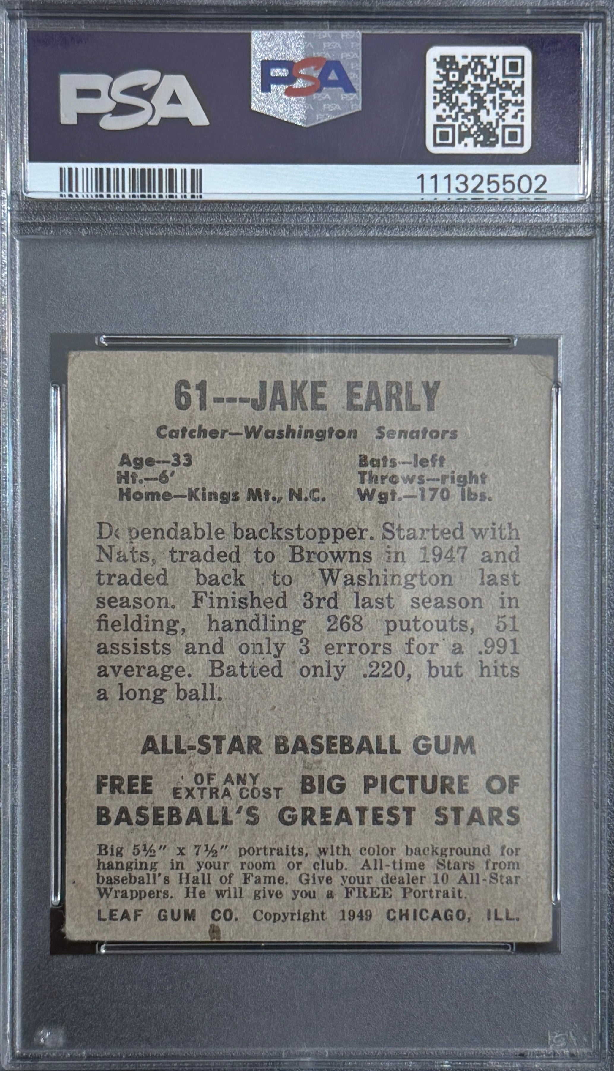 1948 Leaf Baseball Jake Early #61 PSA 1.5