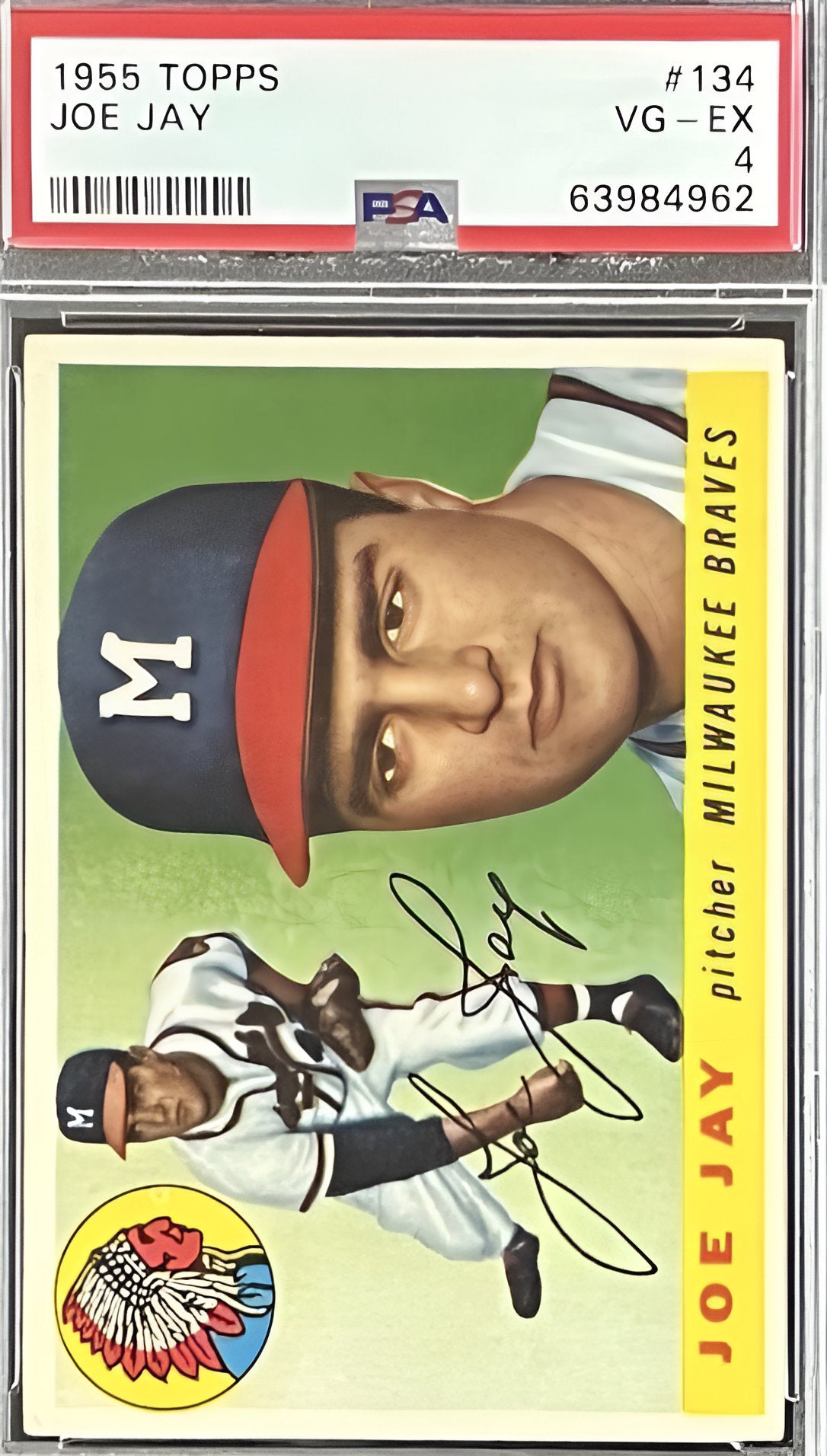 1955 Topps Joe Jay #134 Milwaukee Braves PSA 4