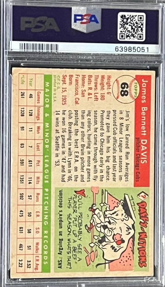 1955 Topps Jim Davis Rookie RC #68 Chicago Cubs PSA 3