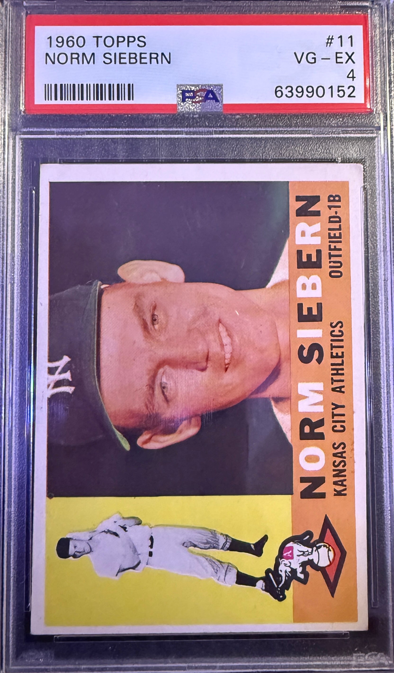1960 Topps Norm Siebern #11 Kansas City Athletics PSA 4