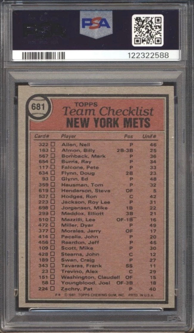 1981 Topps Baseball Mets team card PSA 8