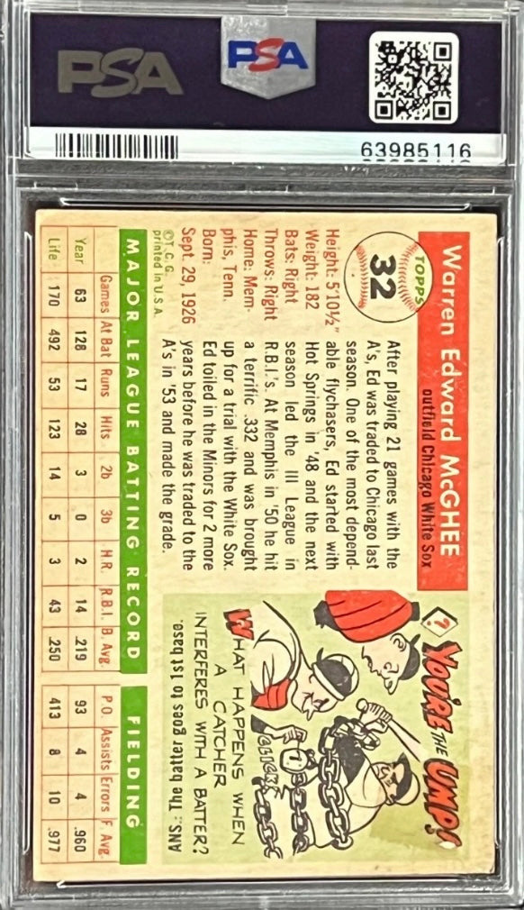 1955 Topps Ed McGhee #32 Chicago White Sox PSA 2