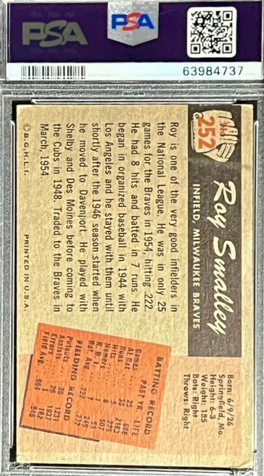1955 Bowman Roy Smalley #252 Milwaukee Braves PSA 3