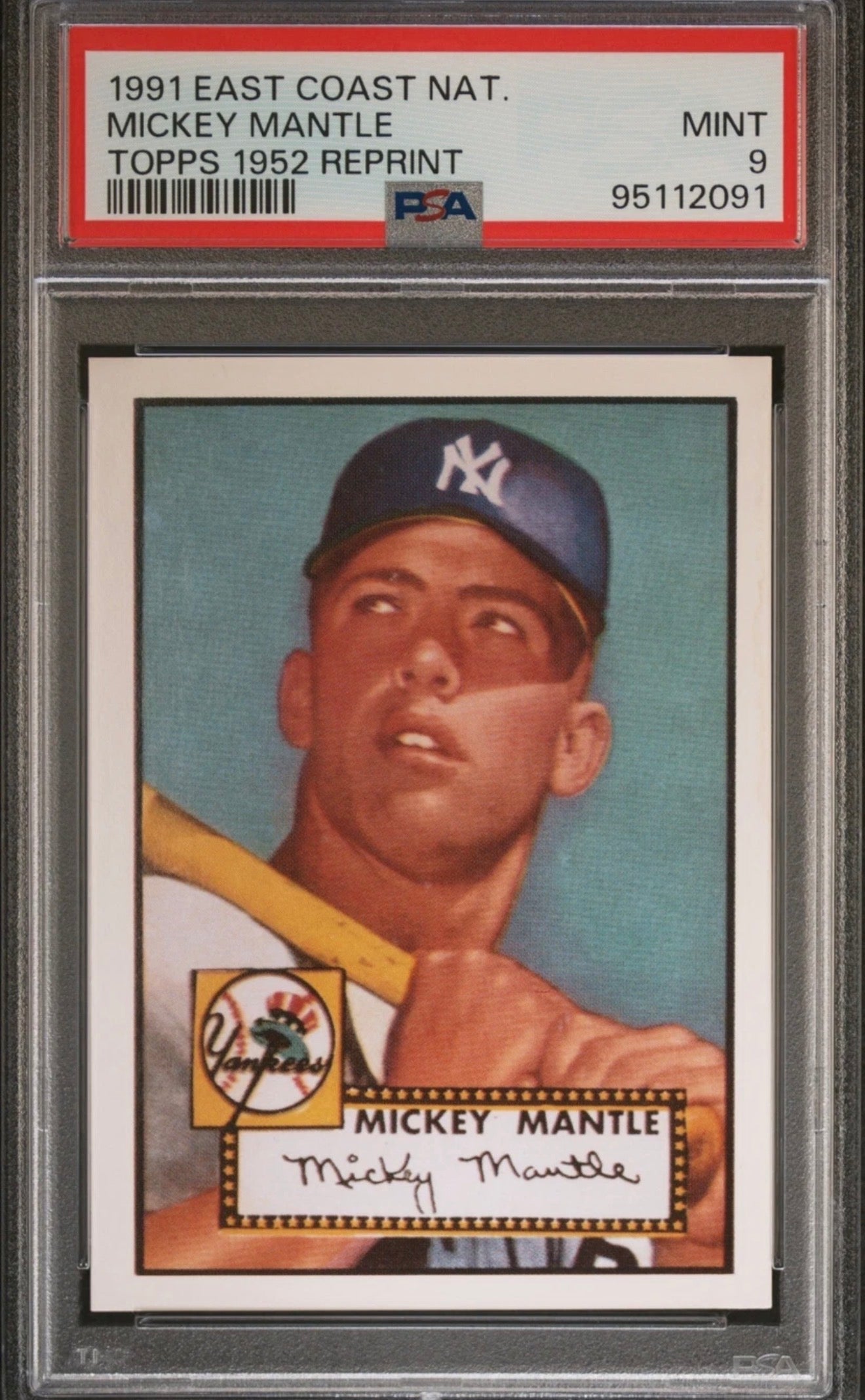 1991 Topps 1952 reprint Mickey Mantle PSA 9