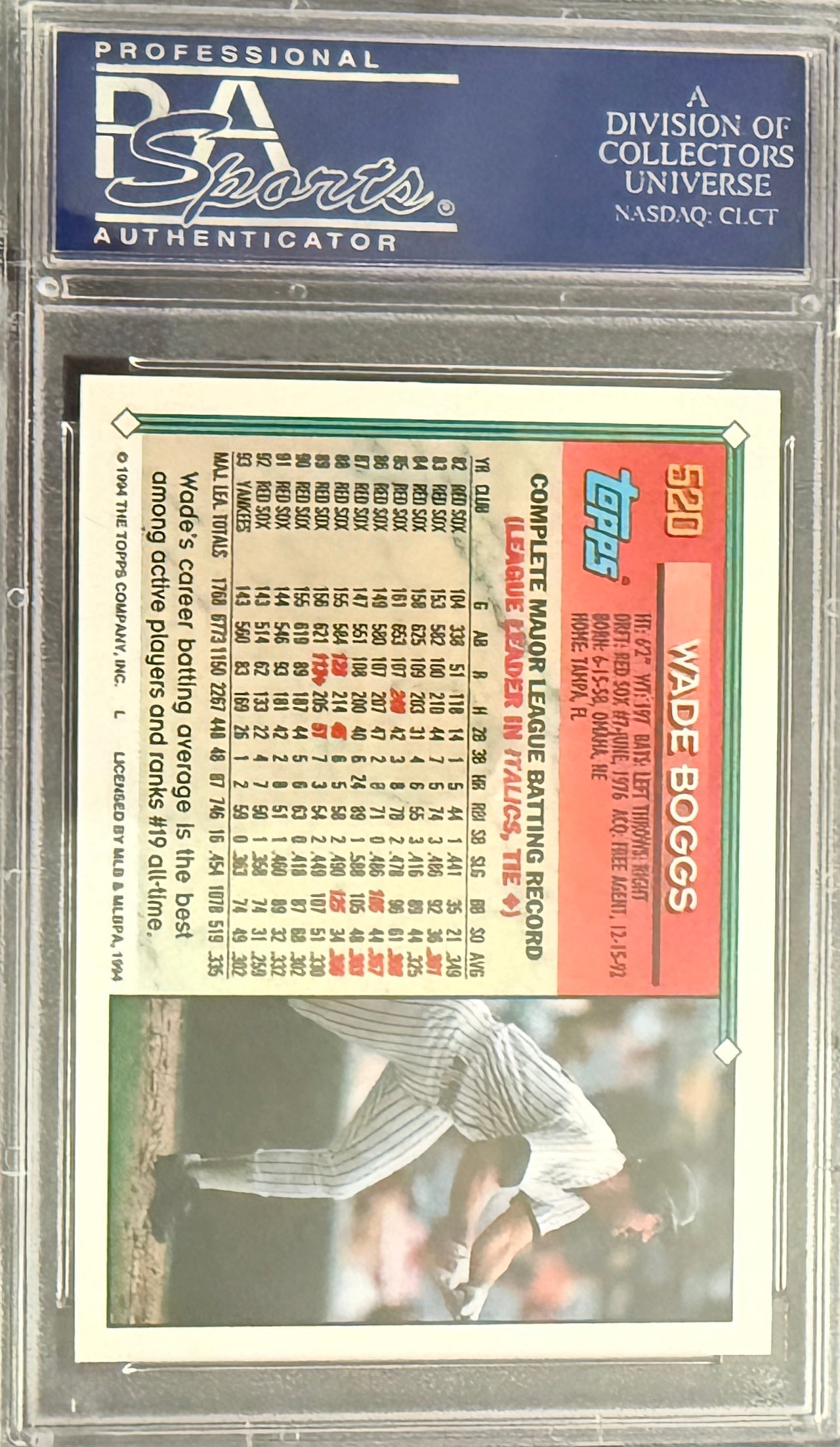 1994 Topps Wade Boggs #520 PSA 8