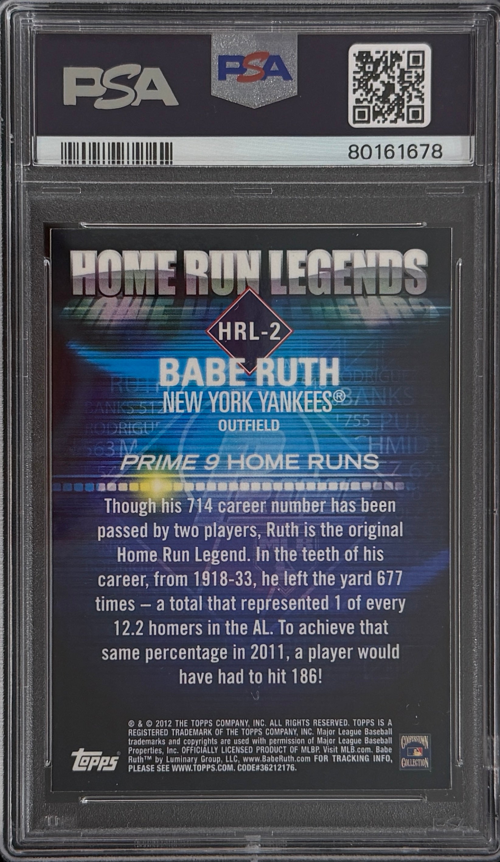 2012 Topps Prime 9 Babe Ruth Yankees Insert Card PSA 9 NEW CASE