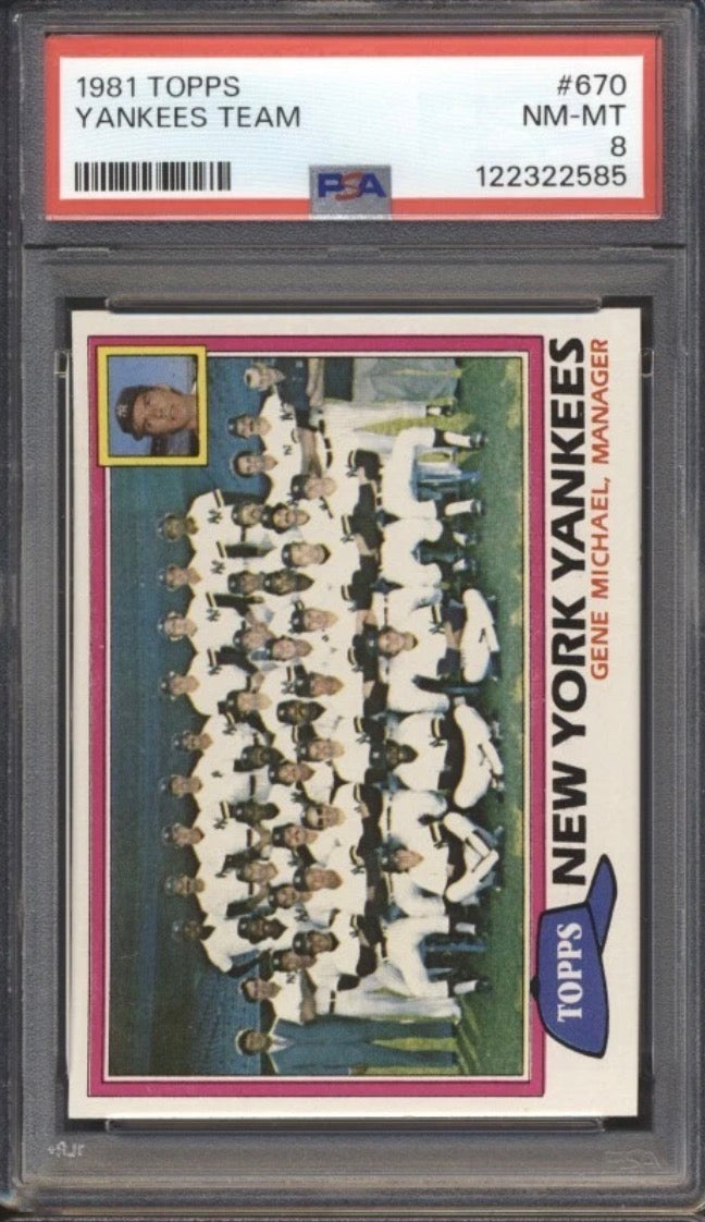 1981 Topps Baseball Yankees team card PSA 8