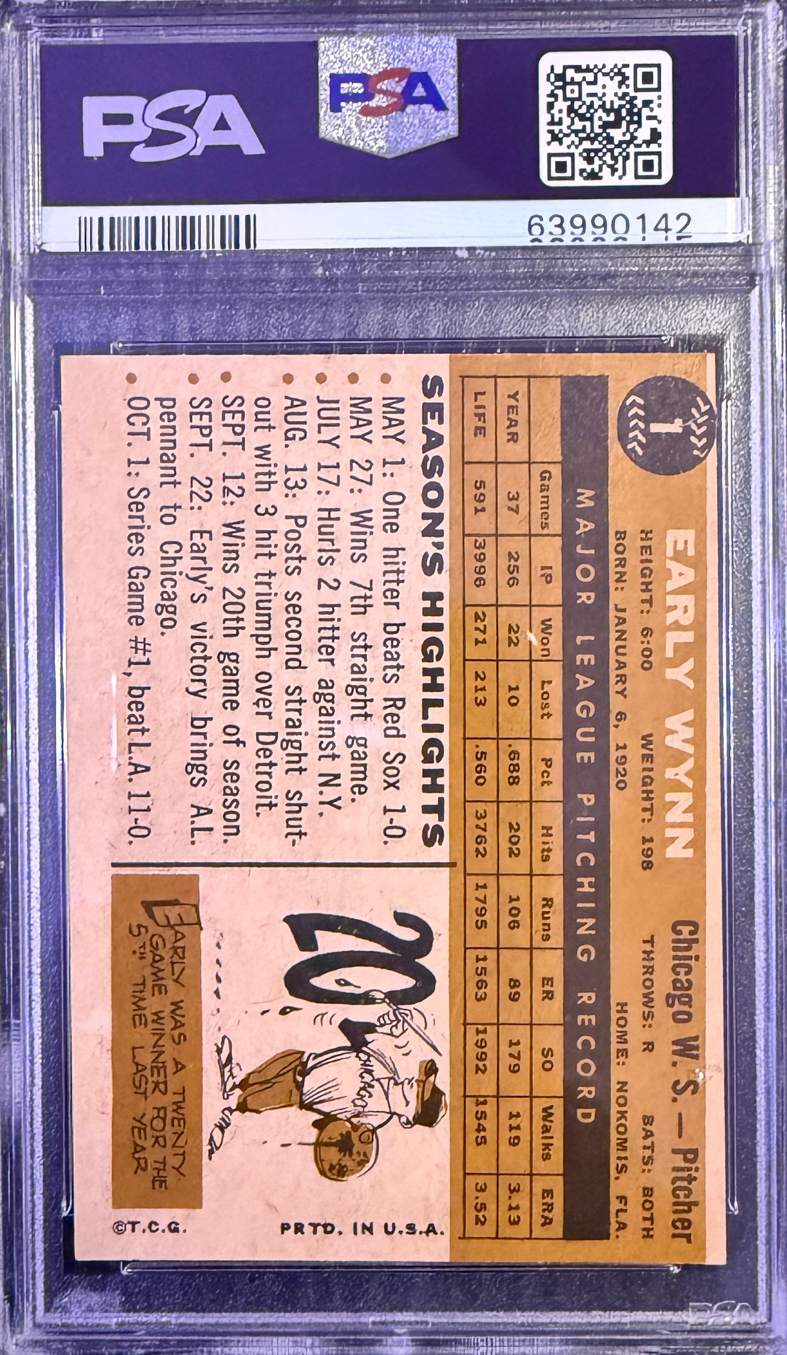 1960 Topps Early Wynn #1 Chicago HOF PSA 4