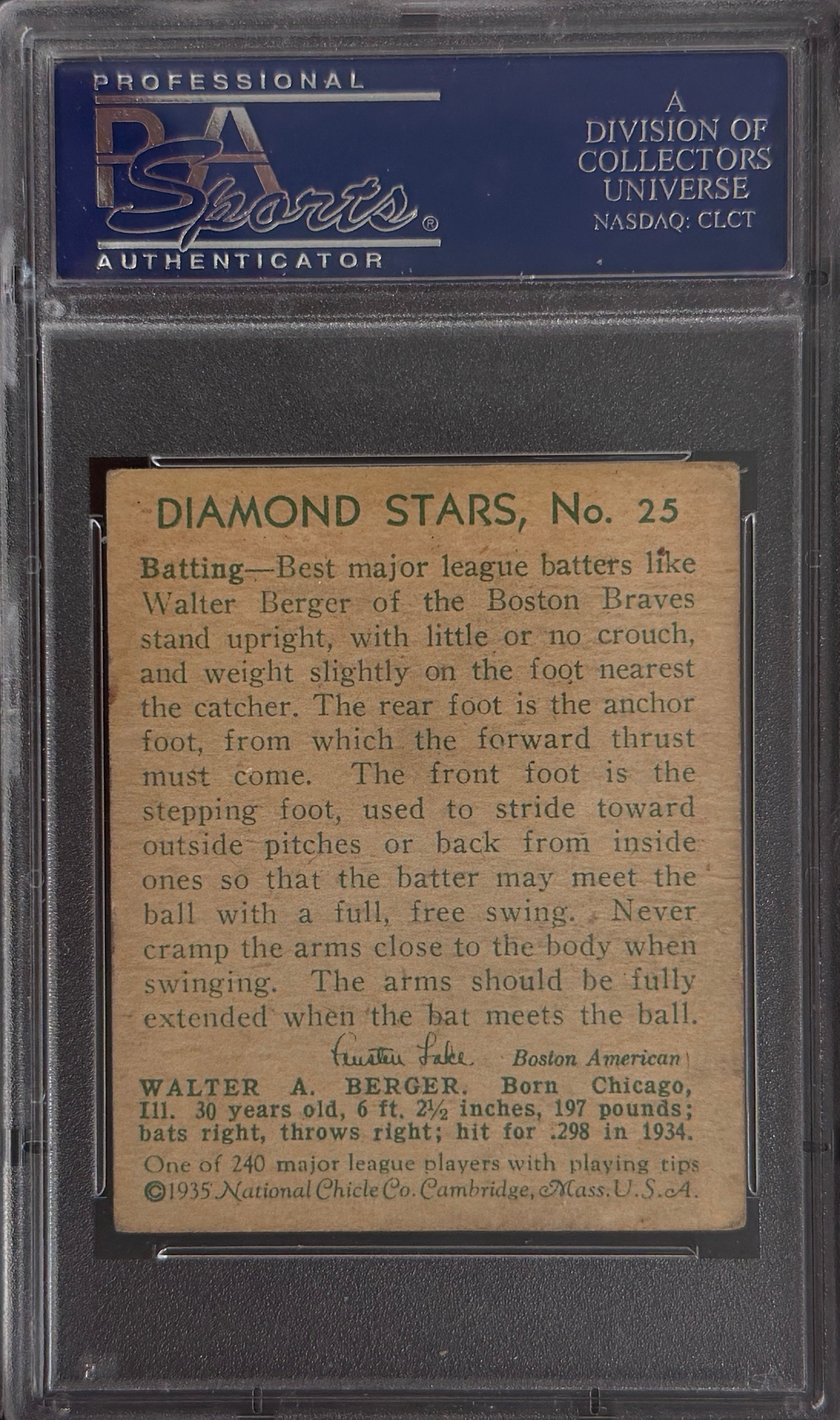 1935 diamond stars baseball cards#25 WALTER BERGER PSA 3