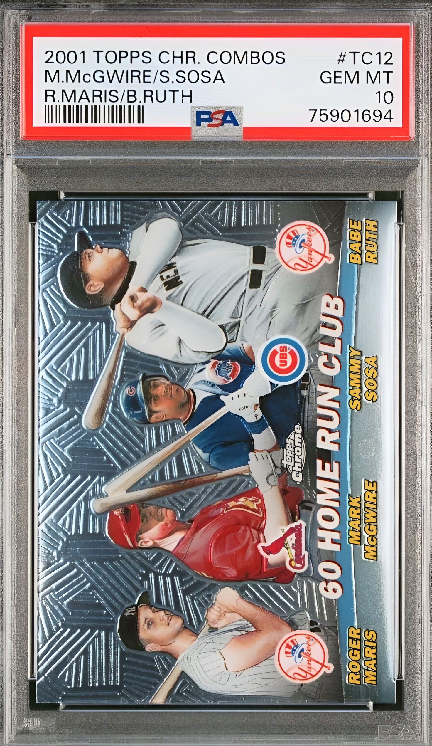 2001 TOPPS CHROME COMBOS BASEBALL CARD ROGER MARIS McGWIRE SOSA BABE RUTH PSA 10