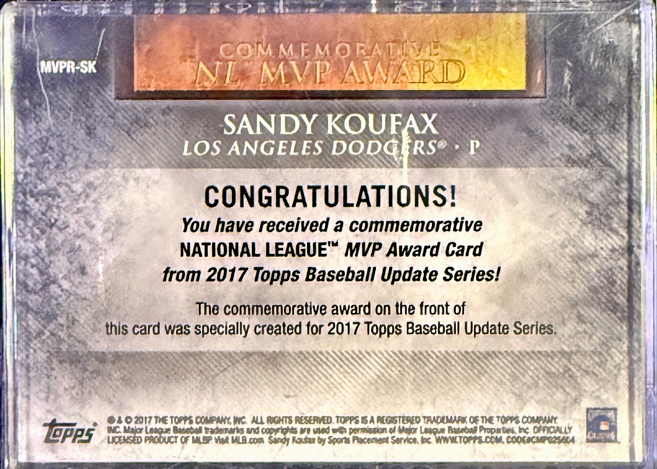 Sandy Koufax 2017 Topps Baseball limited award card
