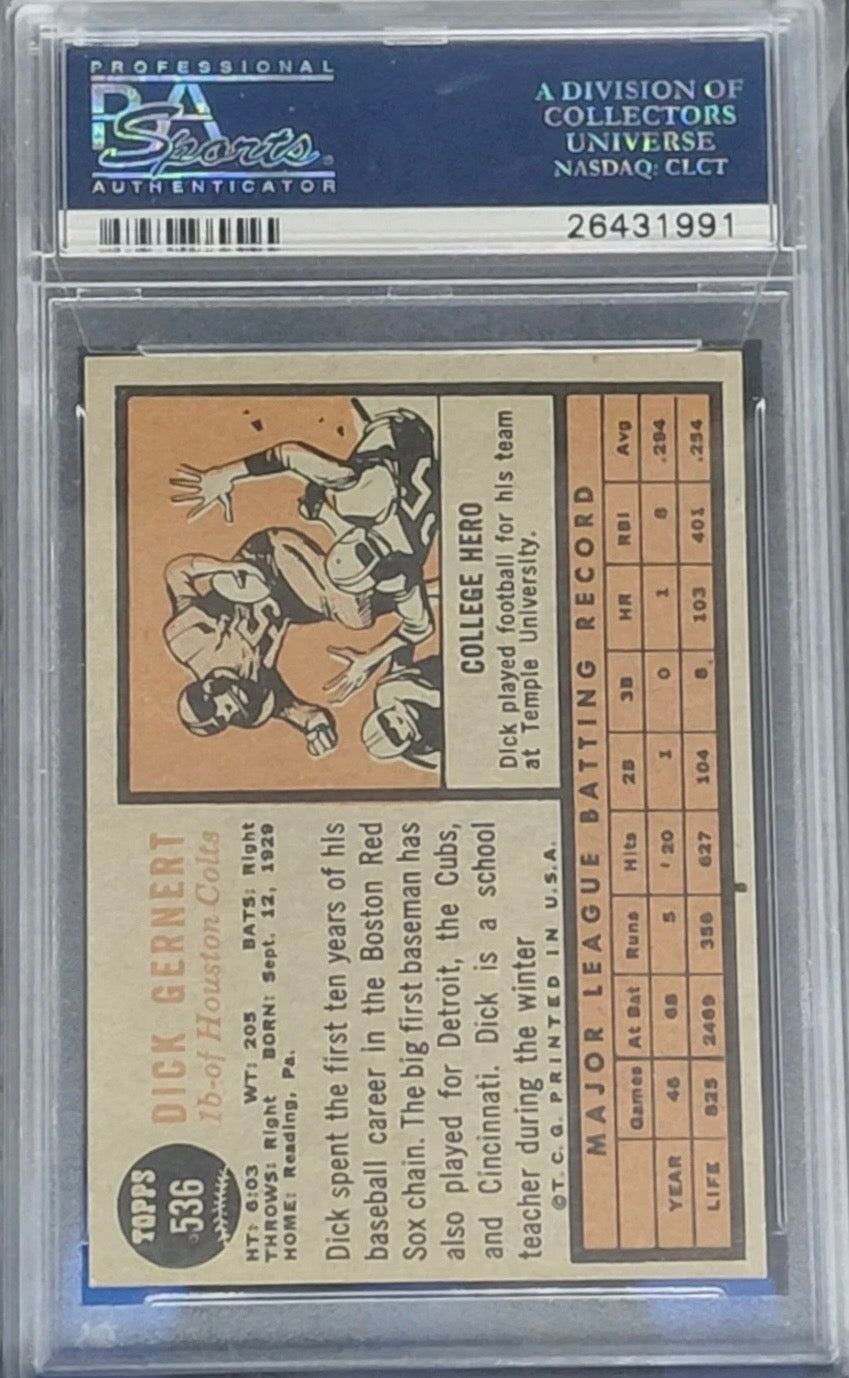 1962 Topps Dick Gernert #536 PSA 8 (OC) NM-MT