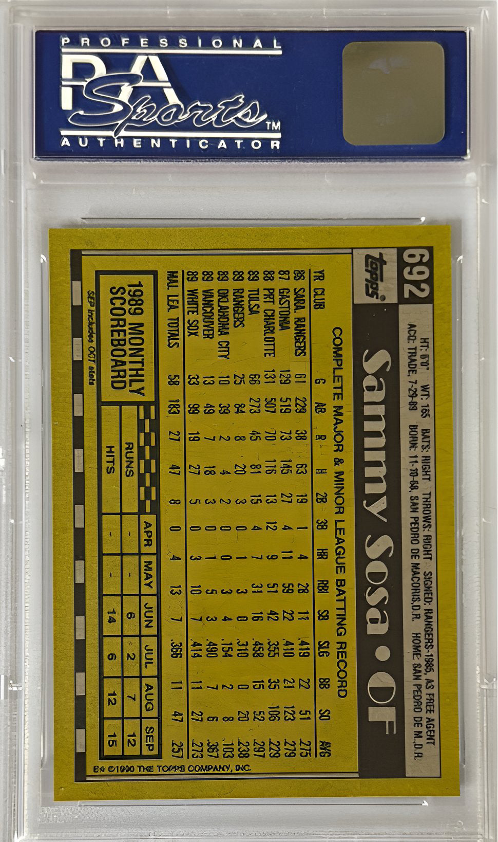 1990 Topps Sammy Sosa #692 PSA 8