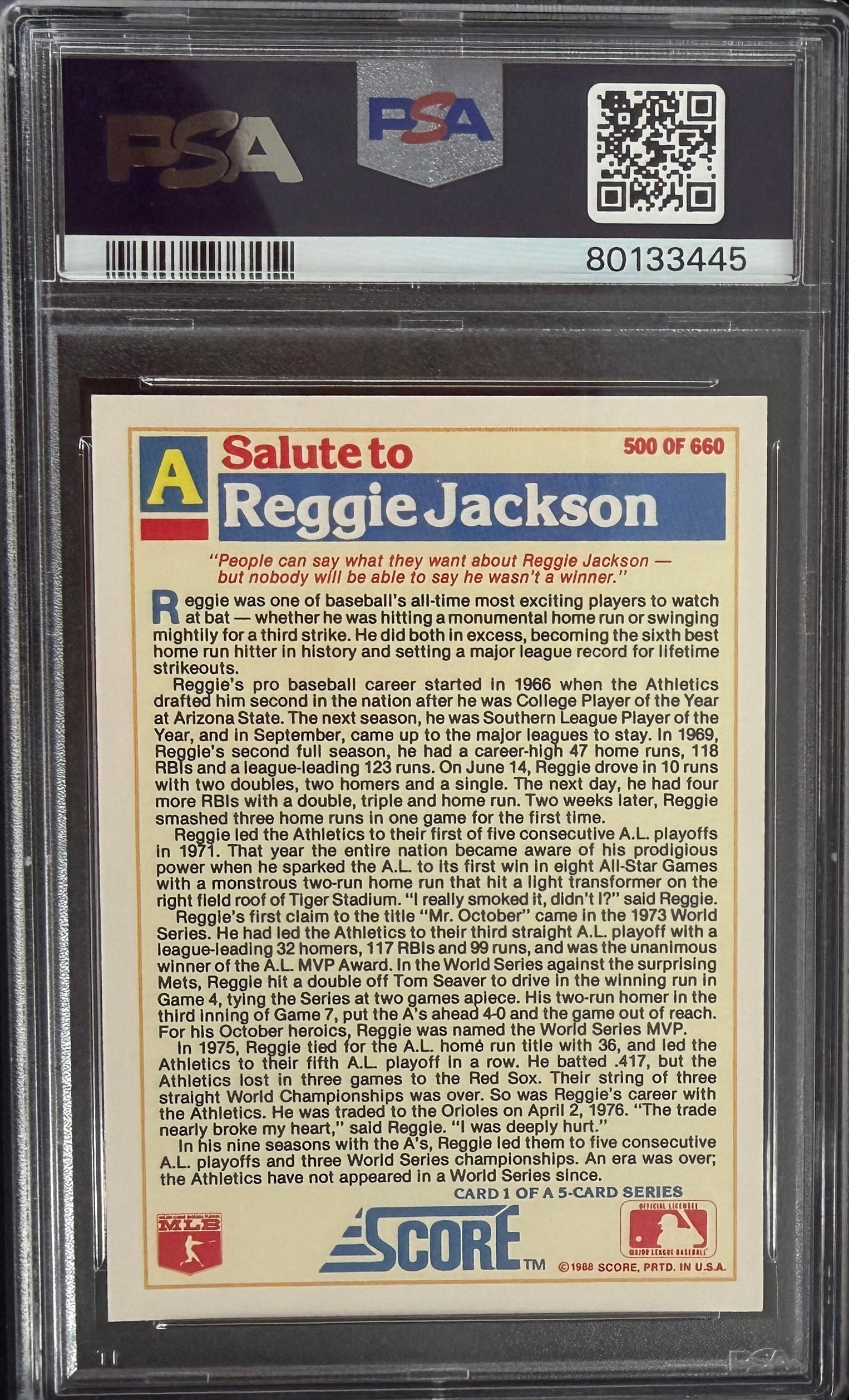 1988 Score Reggie Jackson #500• PSA 9
