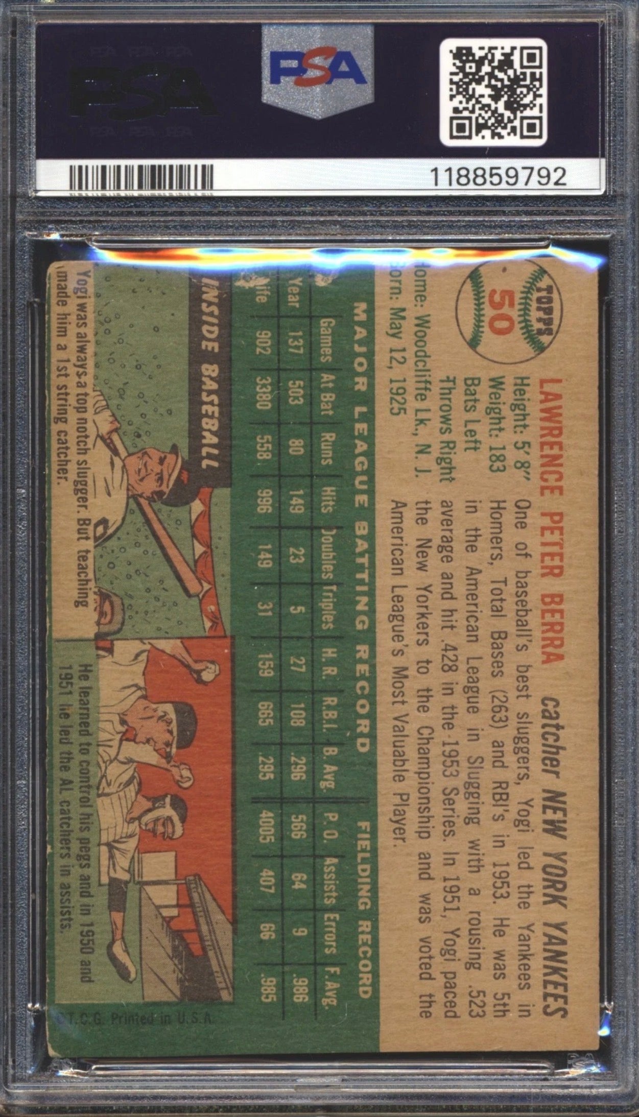 1954 Topps Baseball Yogi Berra #50 PSA 1 NEW YORK YANKEES HOF