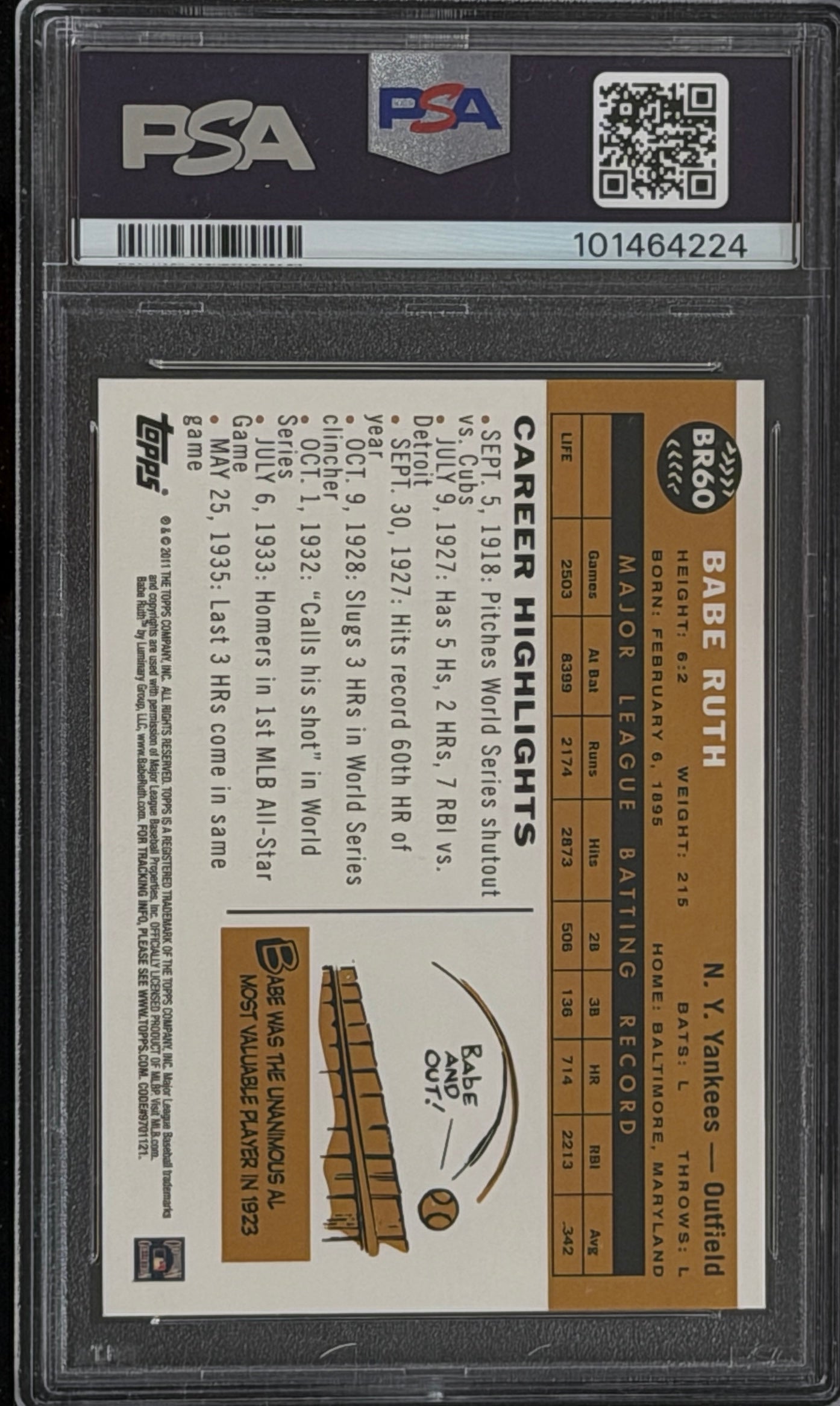 2011 TOPPS FACTORY SET GOLD REFRACTOR BABE RUTH CARD YANKEES PSA 10