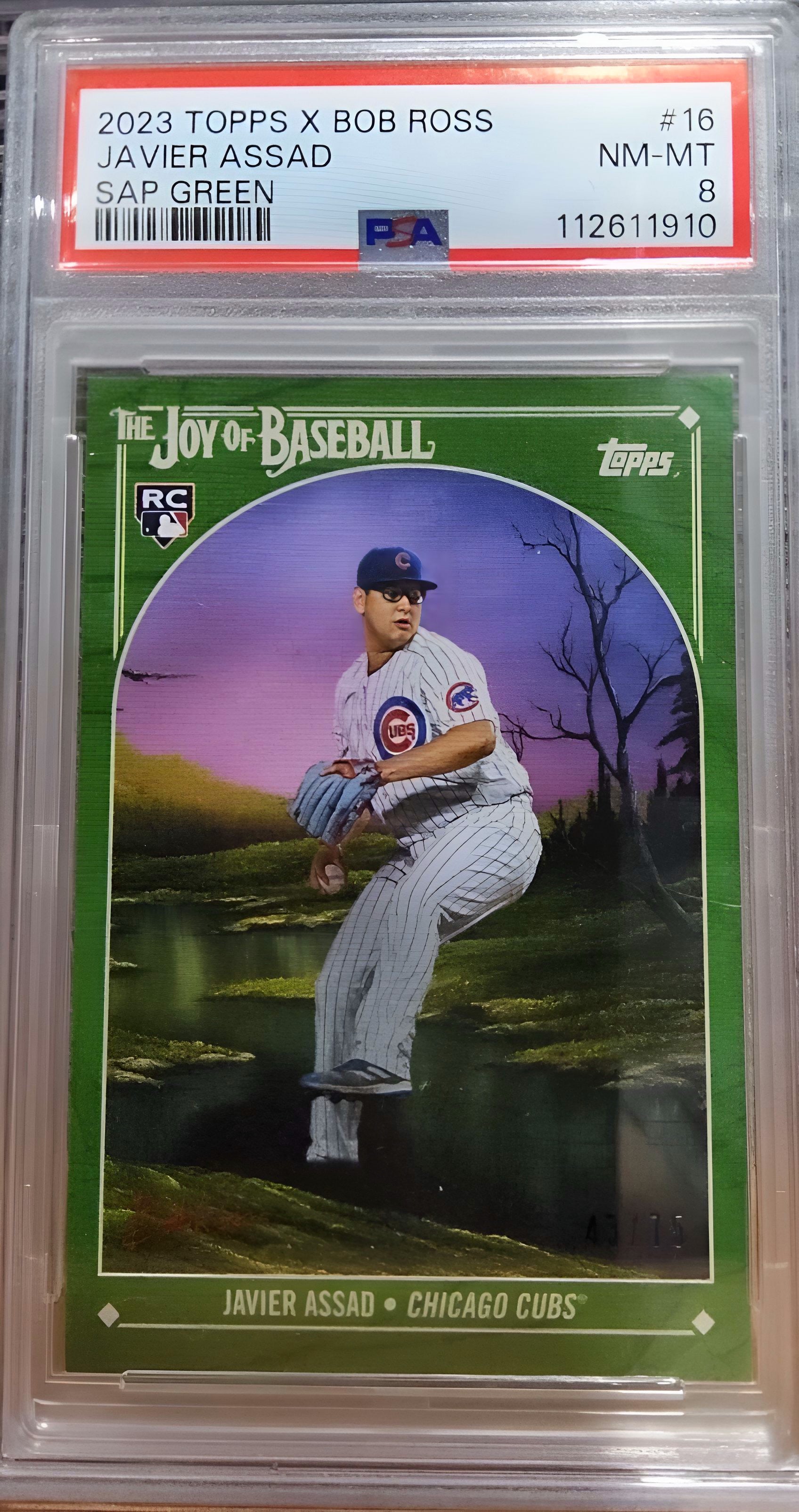 2023 Topps X Bob Ross Joy of Baseball JAVIER ASSAD RC ROOKIE Sap Green /75 PSA 8