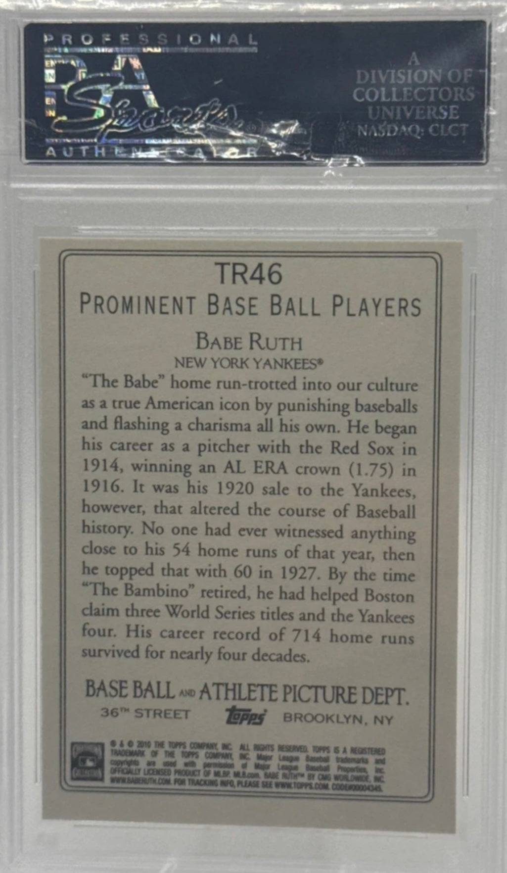 2010 Topps - Turkey Red Babe Ruth #TR46 — reverse