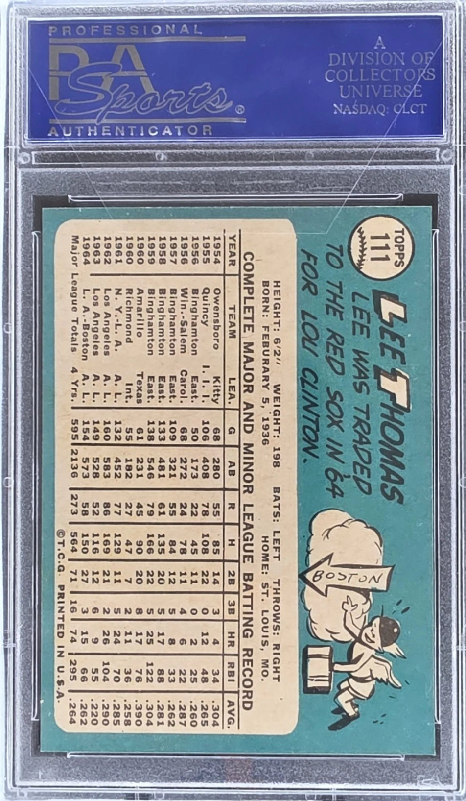 1965 TOPPS #111 LEE THOMAS PSA 8 — reverse