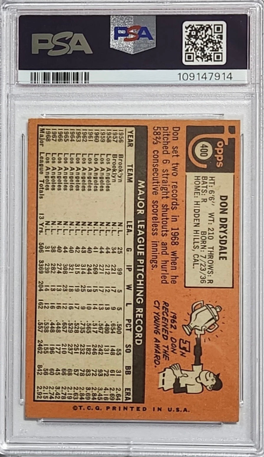 1969 Topps - Don Drysdale #400 PSA 4 VG-EX — reverse