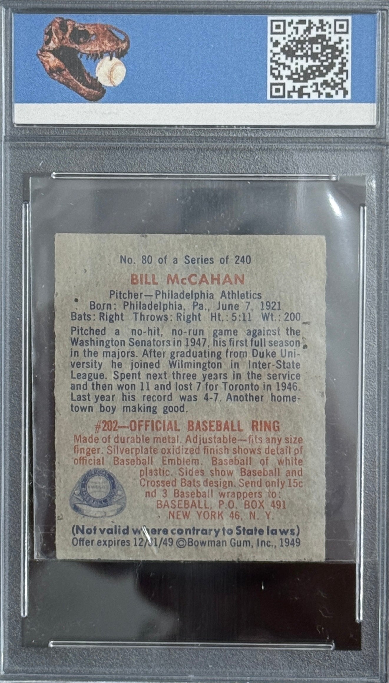 1949 Bowman Bill McCahan #90 — reverse